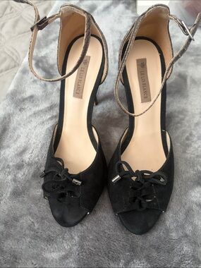 Black Suede Ankle-Strap Peep Toe Heels